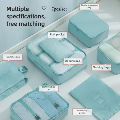 Juego de 7 bolsas de viaje de gran capacidad, bolsas de deporte con separación para ropa húmeda y seca, juego de almacenamiento de siete piezas para maleta, organizador de bolsas de viaje 