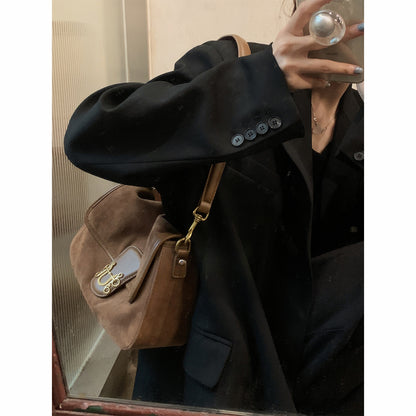 Elegante bolso bandolera de ante suave para otoño - Bolso cruzado con gran capacidad para mujeres versátiles 