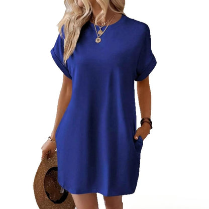 Vestido informal holgado de talla grande a la moda con mangas de murciélago lisas 