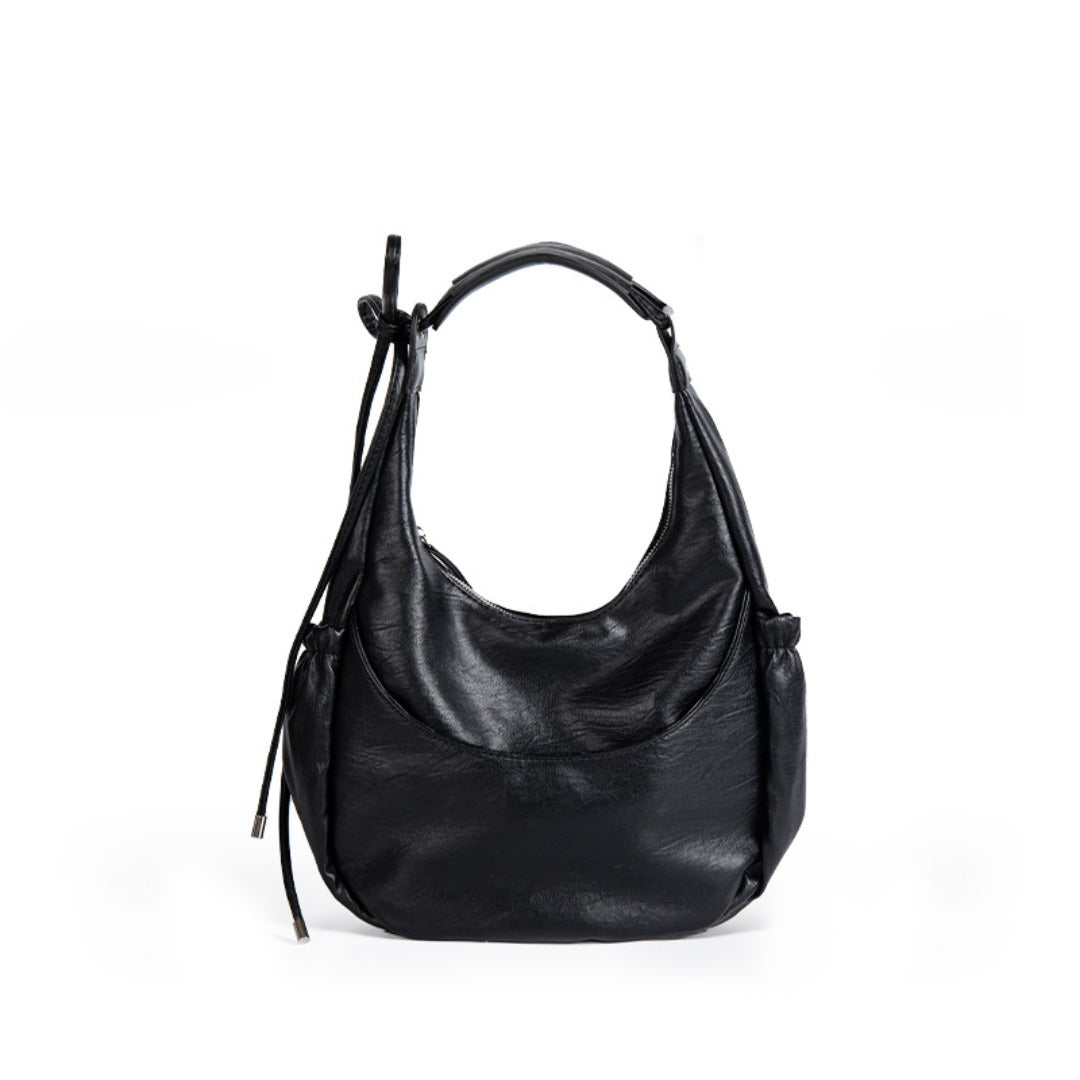 Bolso de mano negro de gran capacidad para mujer, bolso hobo versátil para el hombro 
