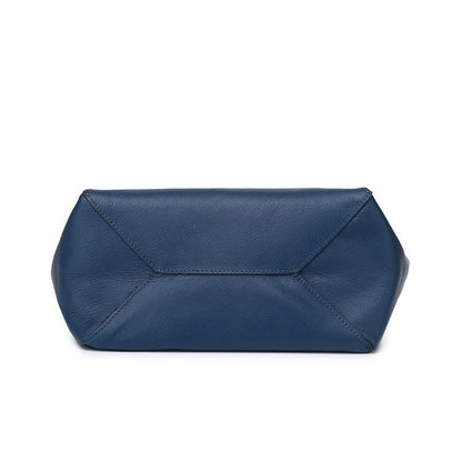 Elegante bolso de hombro de piel auténtica - Bolso tipo cubo plegable geométrico con estilo y bolso tote de gran capacidad para mujer 