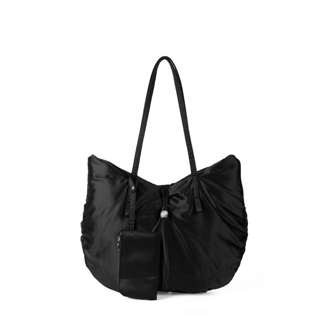 Bolso hobo informal de nailon de gran capacidad - Bolso tote portátil para mujer con diseño de bandolera plisada 