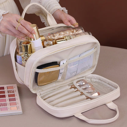 Double layer portable cosmetic bag, large capacity portable cosmetic storage bag, makeup bag organizer,Makeup bag with compartments,