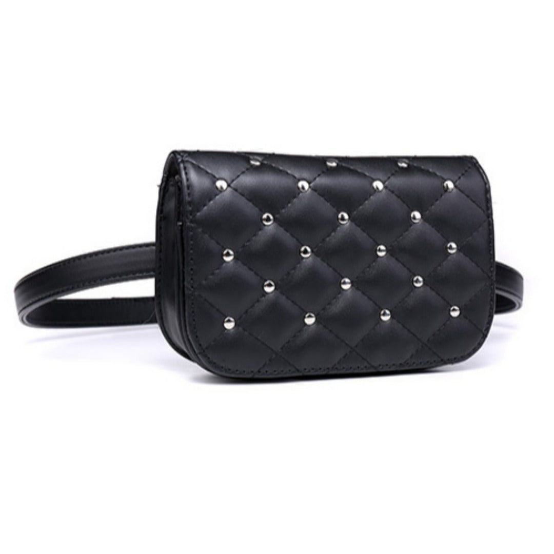 Riñonera pequeña para mujer Rivet: bolso de cintura informal y moderno para viajes, deportes, vacaciones, correr y playa; compacta, elegante y funcional. 