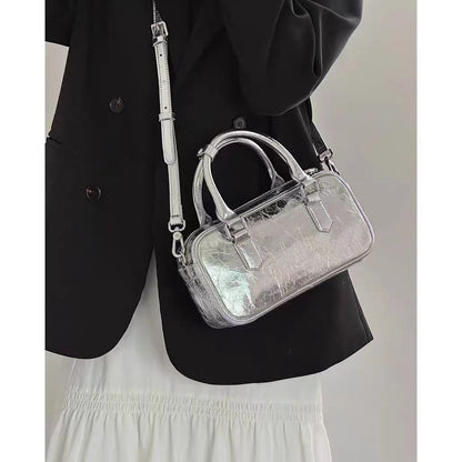 Retro crossbody bag, small square bag, small top handle purse metallic