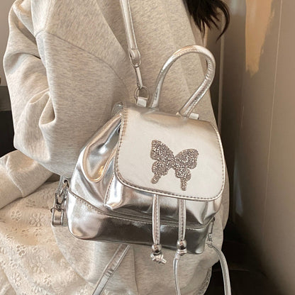 Mochila pequeña plateada, bolso de mujer versátil y moderno para viajes, mochila mini, bolso de estudiante, bolso pequeño tipo mochila para mujer 