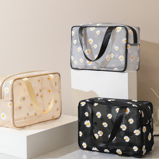 Neceser de malla, neceser pequeño de playa con forma de margarita, bolsa de viaje sencilla para mujer, bolsa de ducha portátil de malla para salir. 