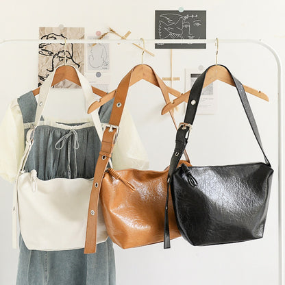 Bolso pequeño cuadrado de estilo retro informal para mujer – Bolso bandolera tipo hobo con correa ancha de PU de textura suave 