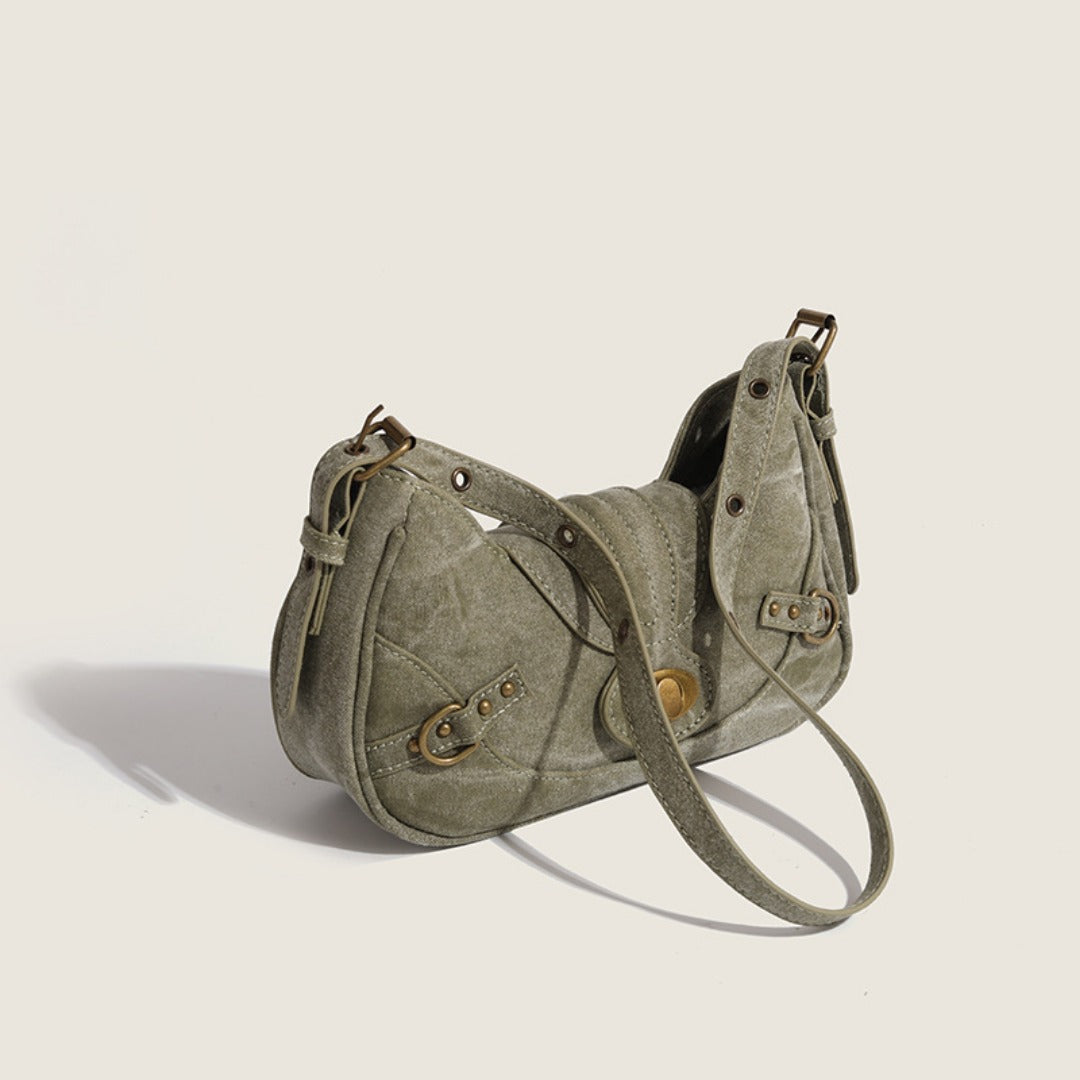 Bolso de hombro vintage verde militar con detalle de empalme – Bolso pequeño y elegante, bolso versátil estilo Spice Girl para primavera y bolso hobo