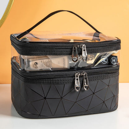 Multifunctional double-layer cosmetic bag, transparent storage bag, travel portable tote bag, large-capacity waterproof toilet bag
