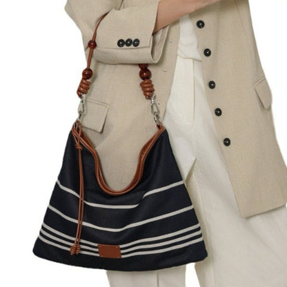 Bolso hobo de piel a juego con rayas negras, bolso de hombro hobo para mujer, gran capacidad, bolso de hombro