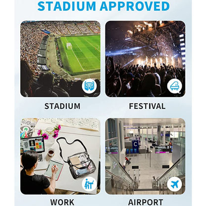 Bolso bandolera transparente de PVC, ajustable para viajes, eventos deportivos y conciertos; bolso de hombro grande transparente con compartimentos tipo hobo. 