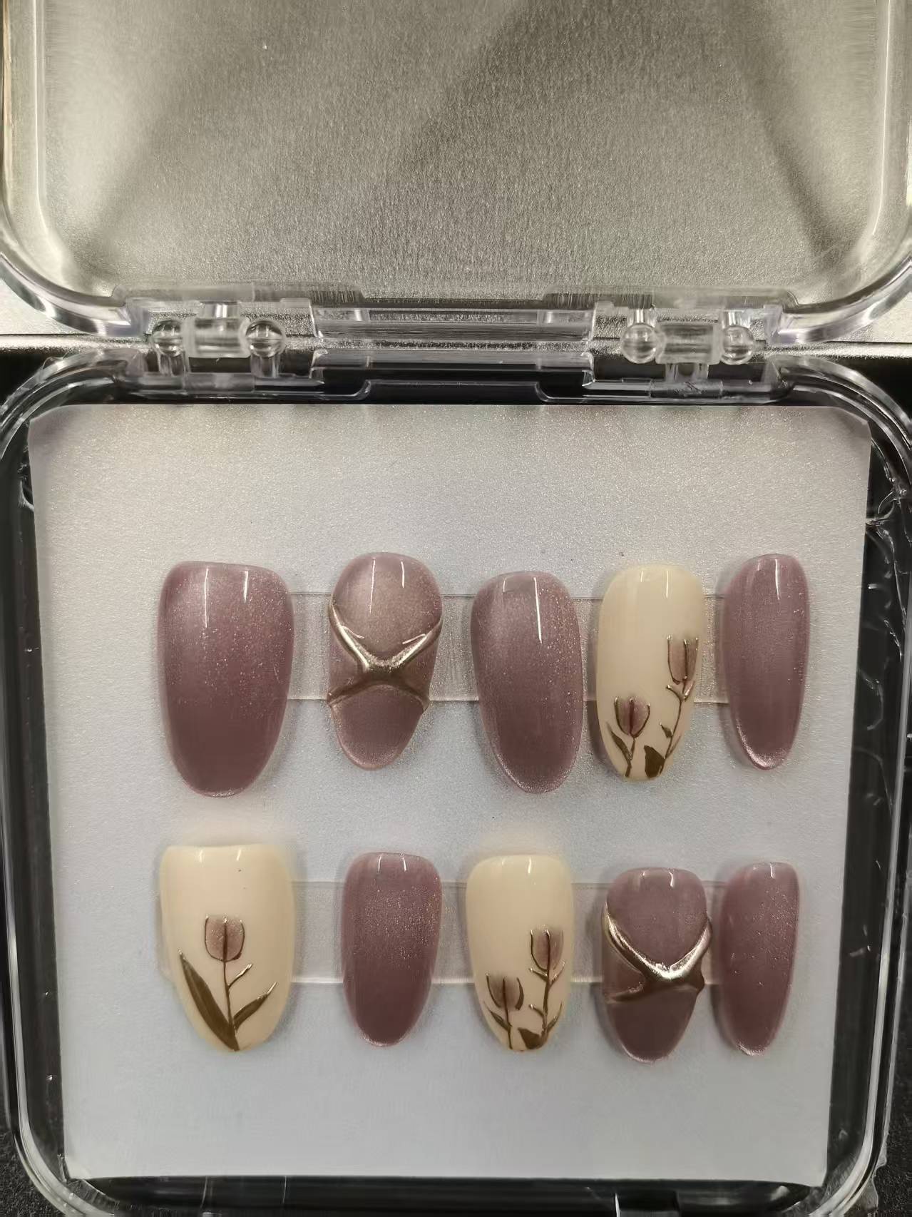 1037- Uñas postizas hechas a mano, de presión, removibles