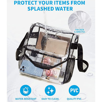 Bolso bandolera transparente de PVC, ajustable para viajes, eventos deportivos y conciertos; bolso de hombro grande transparente con compartimentos tipo hobo. 