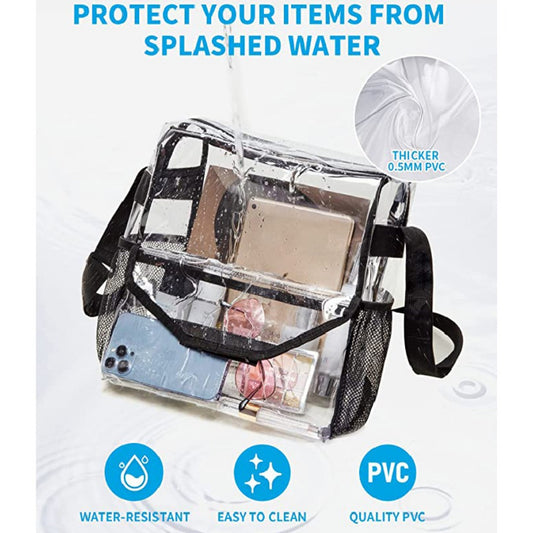 Bolso bandolera transparente de PVC, ajustable para viajes, eventos deportivos y conciertos; bolso de hombro grande transparente con compartimentos tipo hobo. 