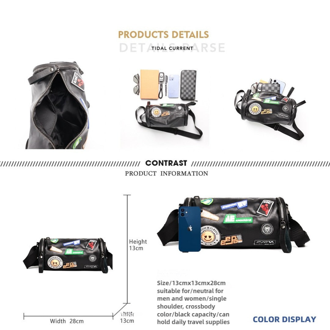 Small crossbody bag men's, men's small bag, men's cylindrical shoulder bag