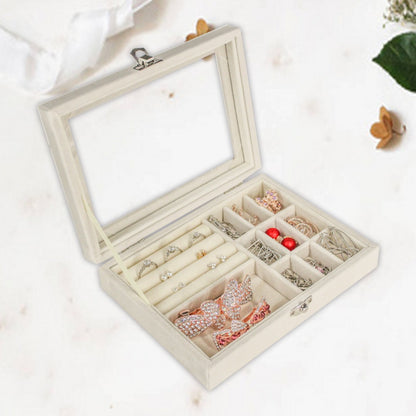 Flannel jewelry storage box, anti-oxidation transparent portable jewelry box, earrings, earrings, jewelry box.