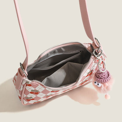 Bolso pequeño y versátil para llevar debajo del brazo, bolso de hombro con bonito estampado de cerezas, bolso de asa superior, bolso hobo en forma de media luna 