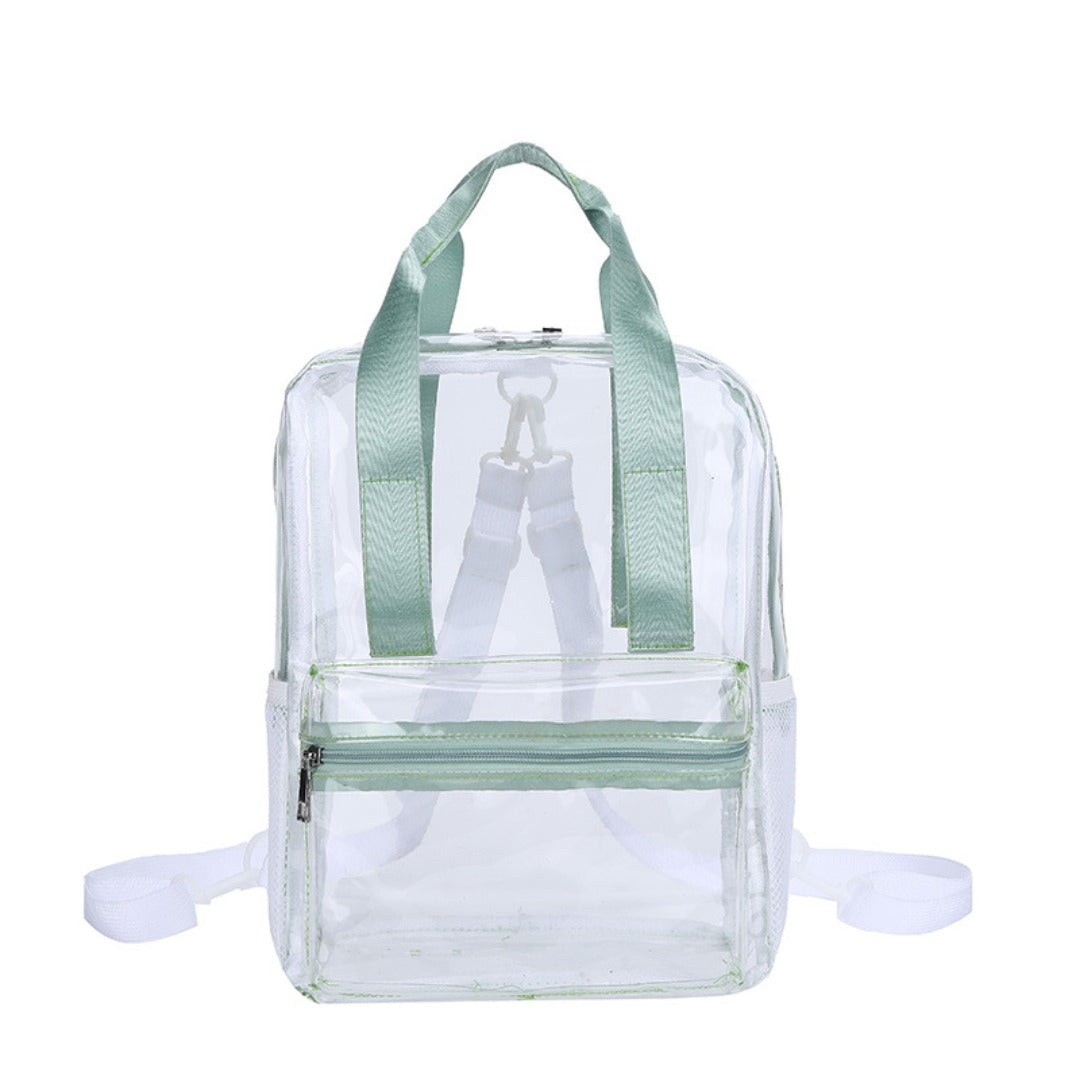Mochila impermeable de PVC con diseño transparente, duradera y elegante, perfecta para viajes, escuela y uso diario. 