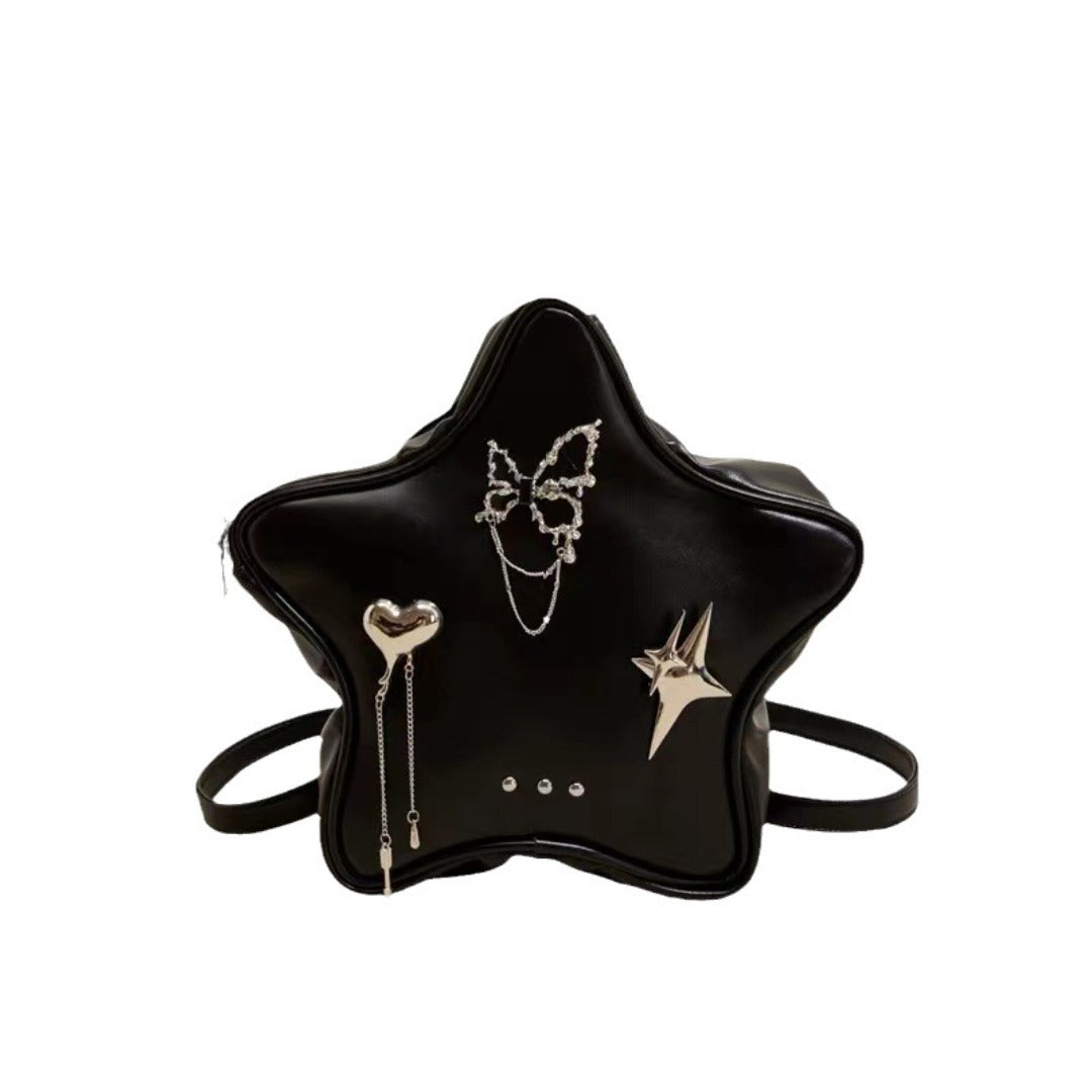 Mini bolso de hombro negro con forma de pentagrama, mochila bandolera con colgante, mochila de cadena versátil y moderna para mujer 