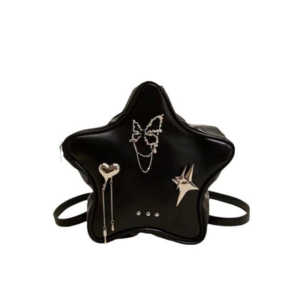 Mini bolso de hombro negro con forma de pentagrama, mochila bandolera con colgante, mochila de cadena versátil y moderna para mujer 