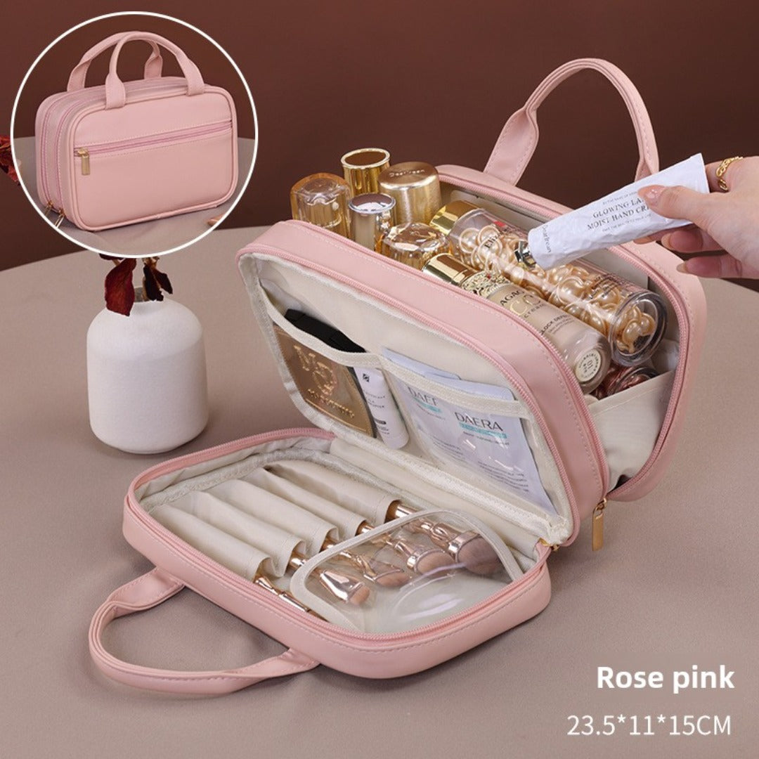 Double layer portable cosmetic bag, large capacity portable cosmetic storage bag, makeup bag organizer,Makeup bag with compartments,
