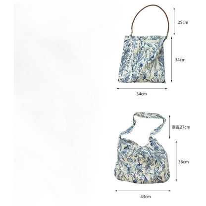 Bolso de mano retro con diseño de flores de porcelana azul y blanca, bolso de hombro con asa única, bolso ligero, bolso hobo de tela 