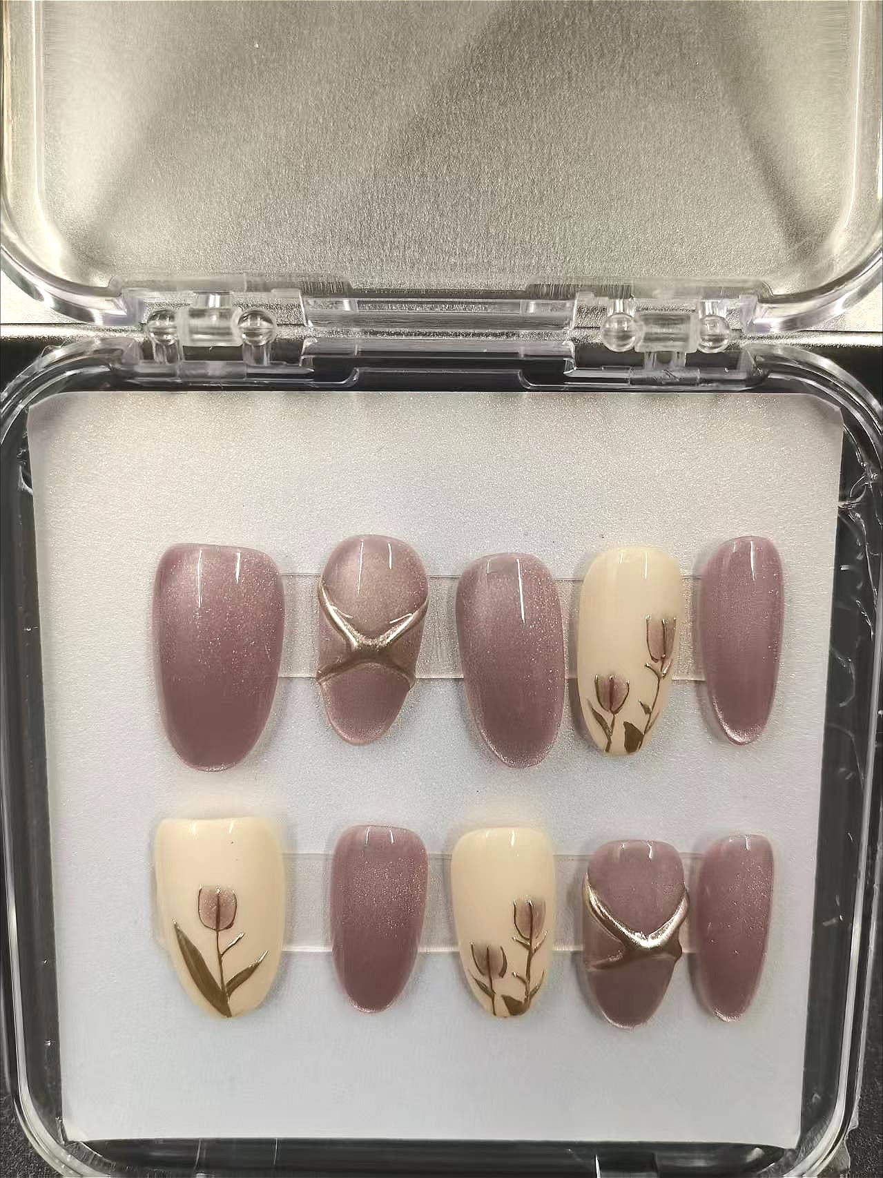 1039- Uñas postizas hechas a mano, de presión, removibles