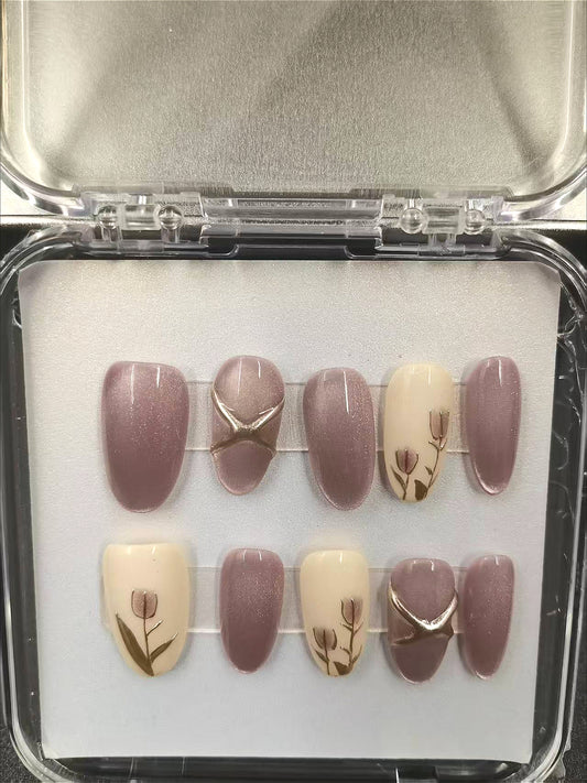 1039- Uñas postizas hechas a mano, de presión, removibles