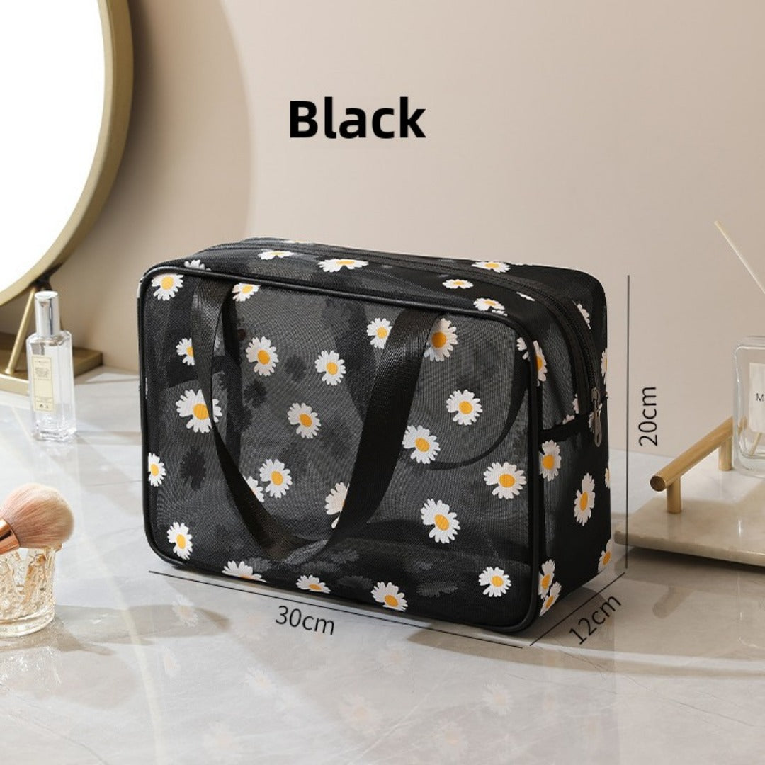 Mesh Cosmetic Bag, Small Daisy Beach Wash Bag, Travel Women's Simple Storage Bag, Go Out Portable Mesh Shower Tote Bag,
