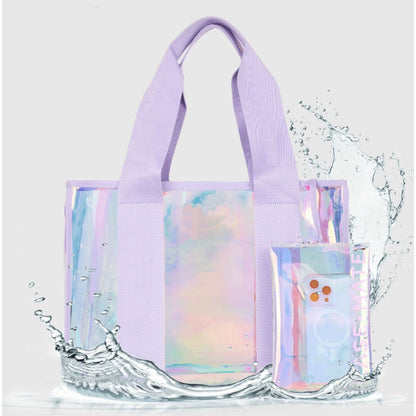 Bolso de mano de PVC para mujer, bolso de playa transparente, bolso tote impermeable de gran capacidad con pequeño neceser. 