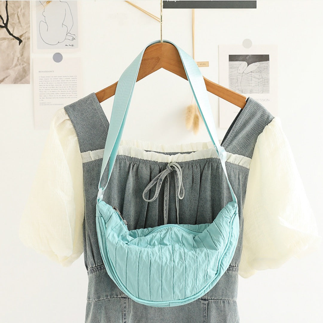 Casual Nylon Cloth Hobo Bag – Simple Pleated Striped Shoulder Bag, Lightweight Shopping Crossbody Small Square Bag