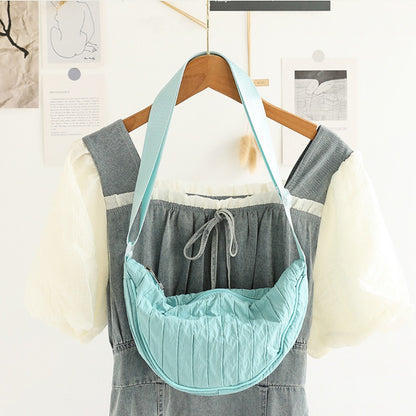 Casual Nylon Cloth Hobo Bag – Simple Pleated Striped Shoulder Bag, Lightweight Shopping Crossbody Small Square Bag