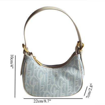 Bolso baguette retro de mezclilla para mujer, bolso de hombro para primavera y verano, bolso hobo pequeño 