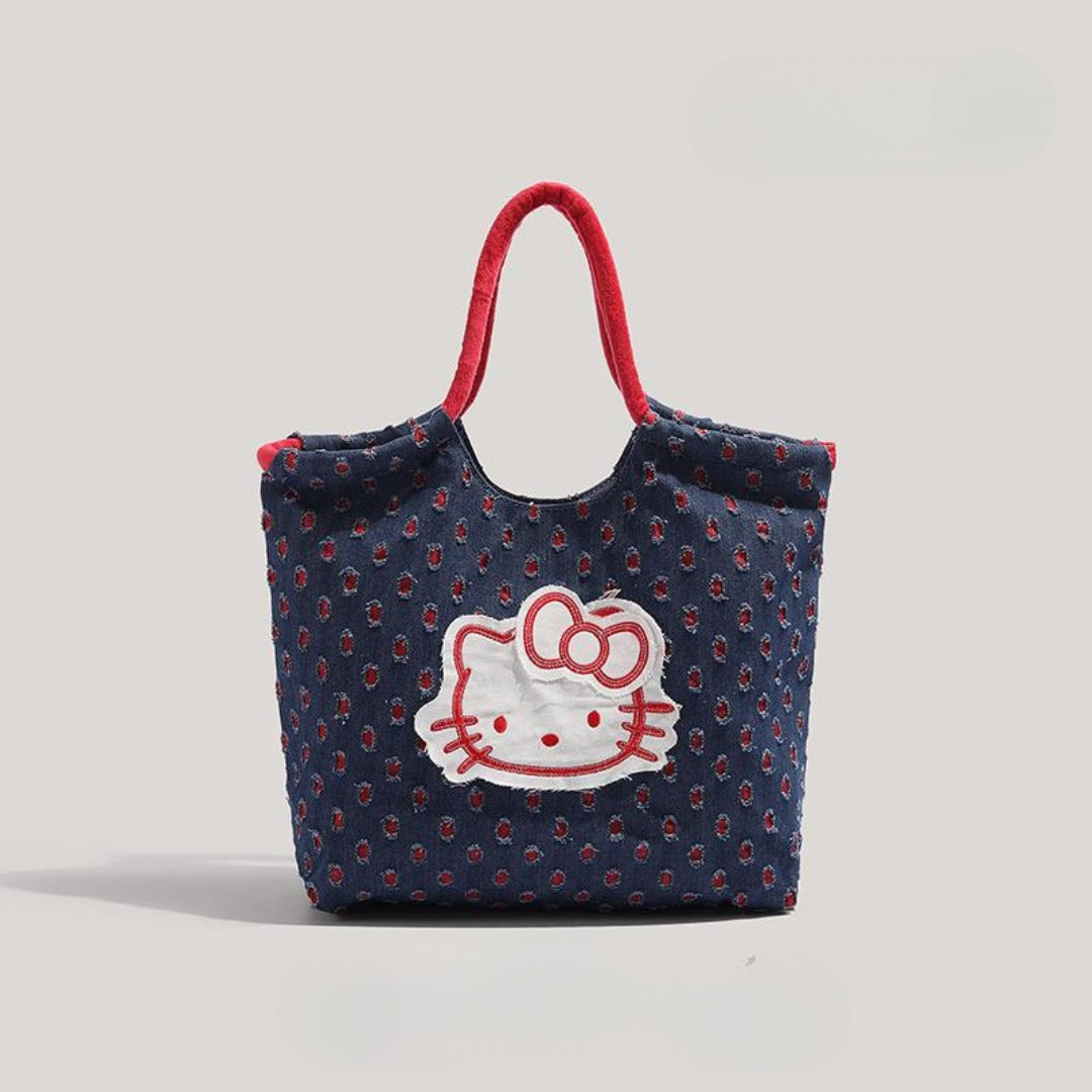 Bolso tote retro de mezclilla, bolso de hombro de gran capacidad, bolso tote versátil y bonito para mujer 