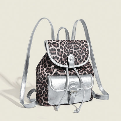 Mochila retro con estampado de leopardo en contraste, mochila versátil para mujer, ideal para otoño e invierno. 