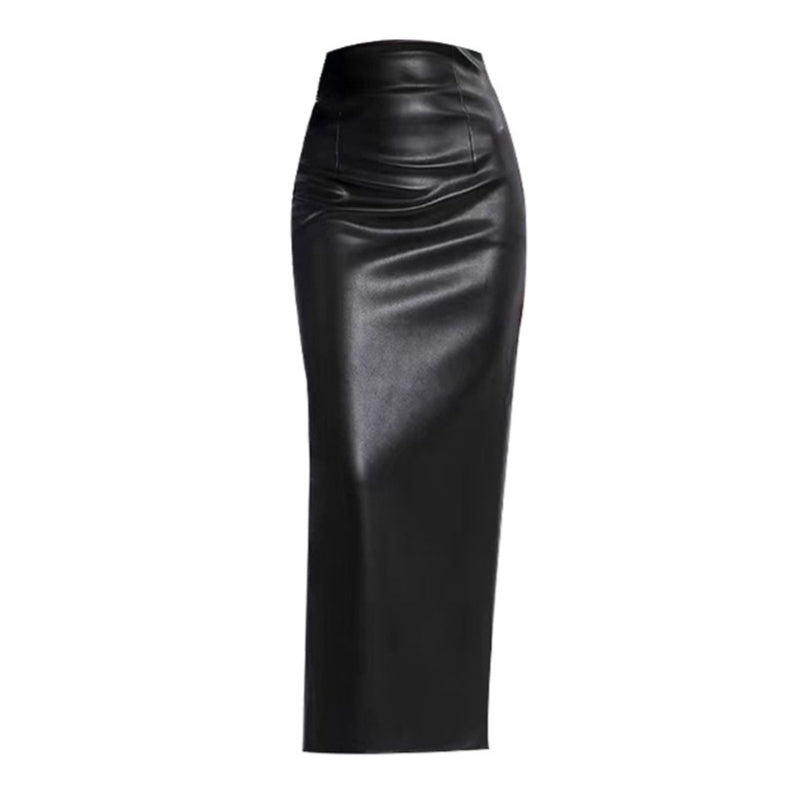 French Style High-Waist Leather Pencil Skirt