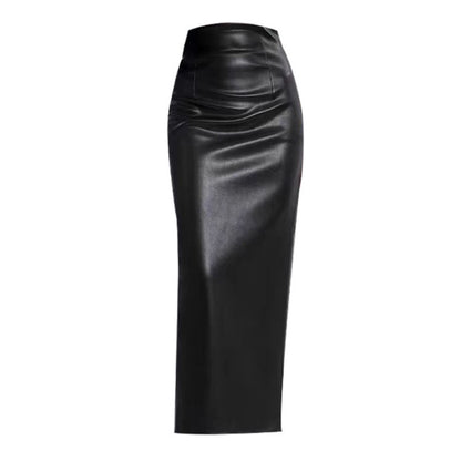 French Style High-Waist Leather Pencil Skirt