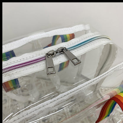 Mochila impermeable de PVC con diseño transparente, duradera y elegante, perfecta para viajes, escuela y uso diario. 