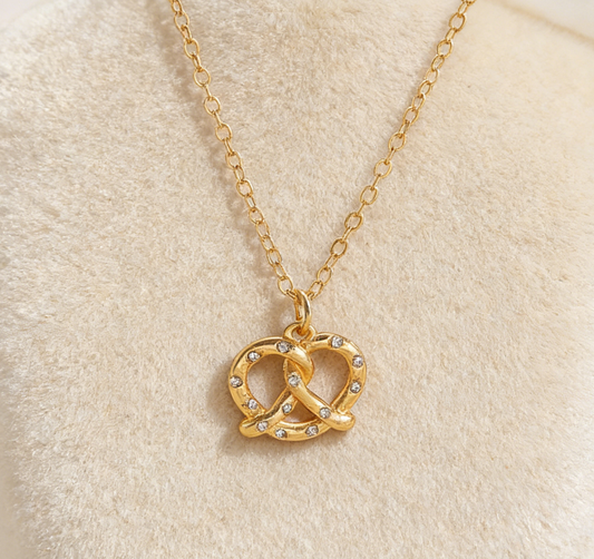 Pretzel Bread Necklace with Love Charm