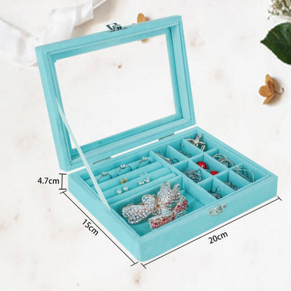 Flannel jewelry storage box, anti-oxidation transparent portable jewelry box, earrings, earrings, jewelry box.