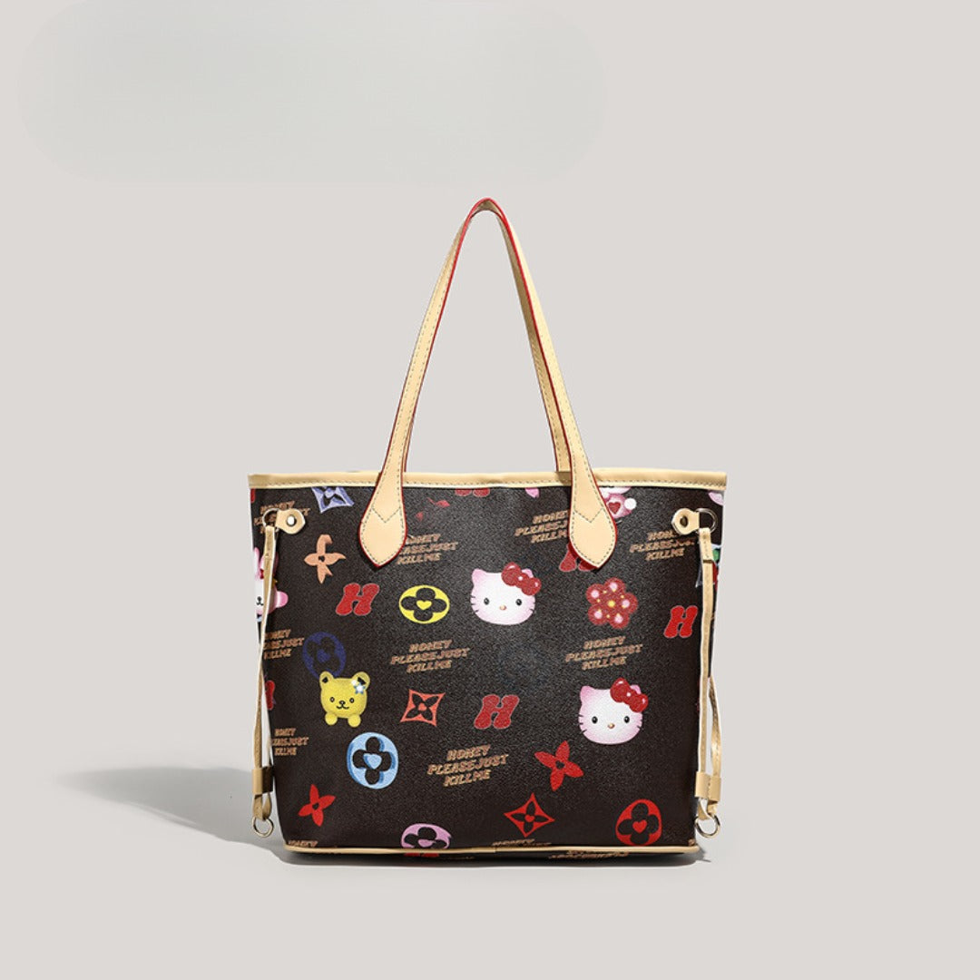 Bolso tote grande y bonito, bolso versátil con diseño de dibujos animados para mujer, bolso de mano con asa superior 
