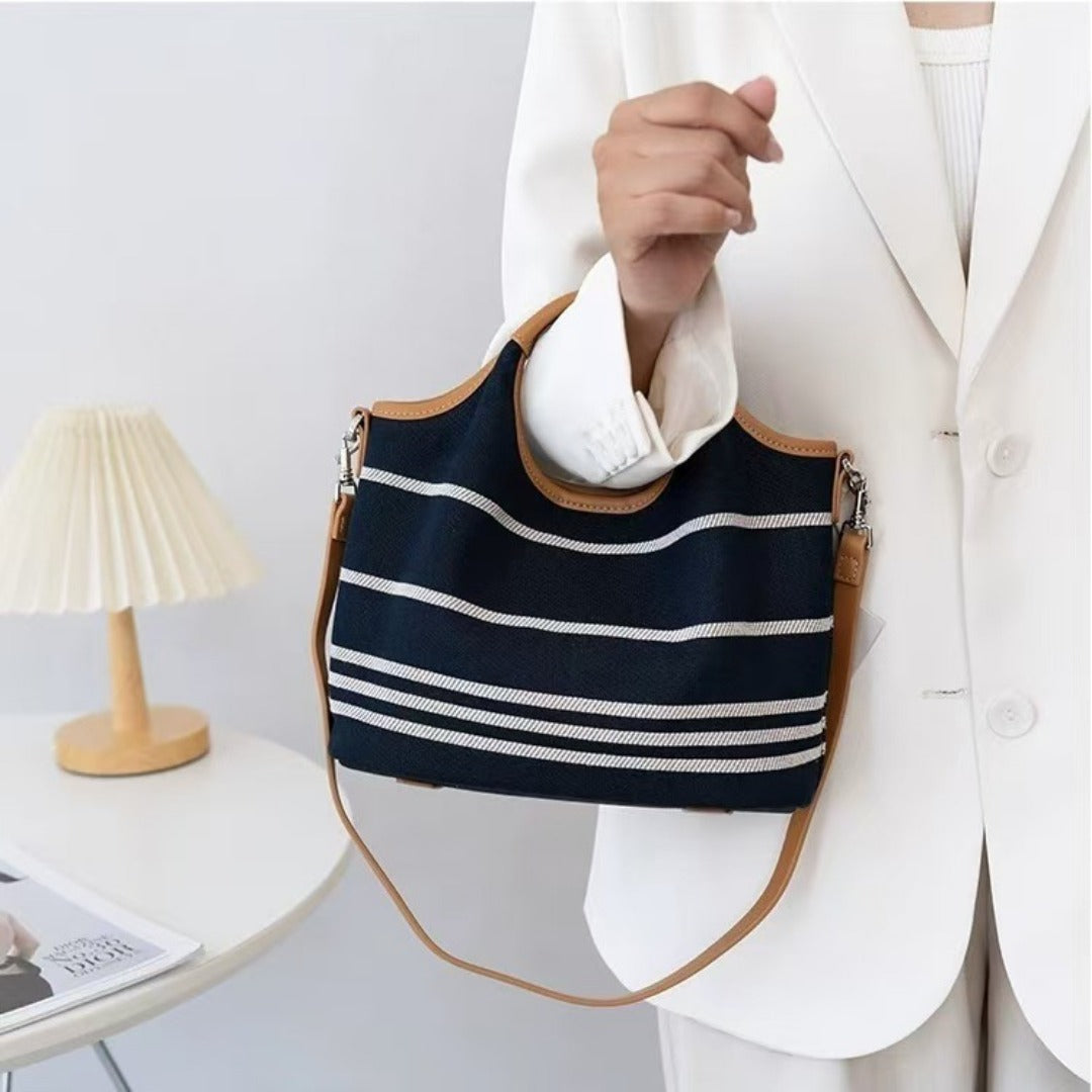 Bolso tipo cubo de lona de diseño, bolso tote de gran capacidad con contraste, bolso tote informal, bolso tote para ir al trabajo con 2 compartimentos en 1. 