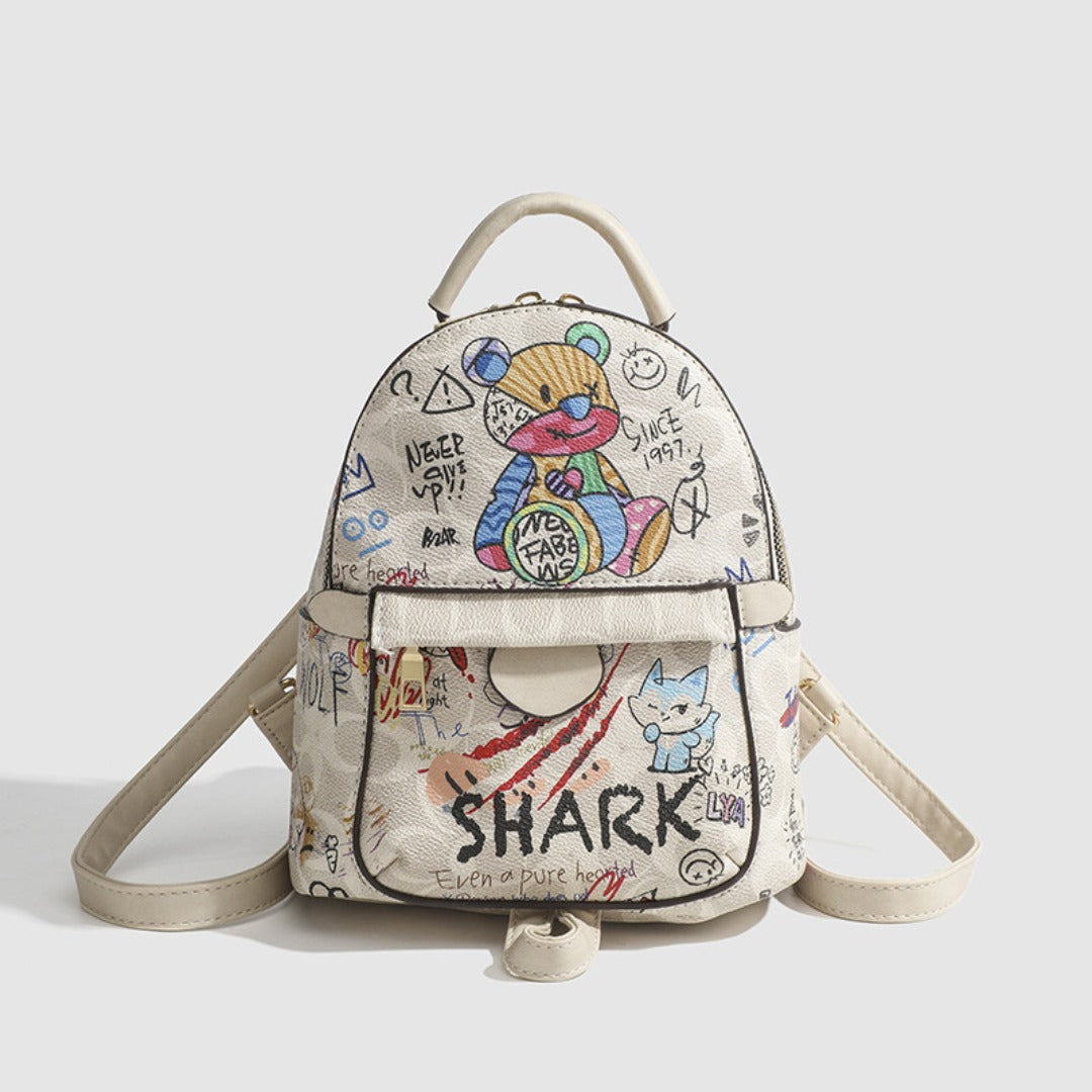 Mochila pequeña de verano, mochila con diseño de oso y grafiti, mochila pequeña para mujer, mini mochila informal de moda para mujer 