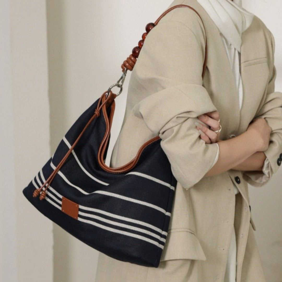 Bolso hobo de piel a juego con rayas negras, bolso de hombro hobo para mujer, gran capacidad, bolso de hombro