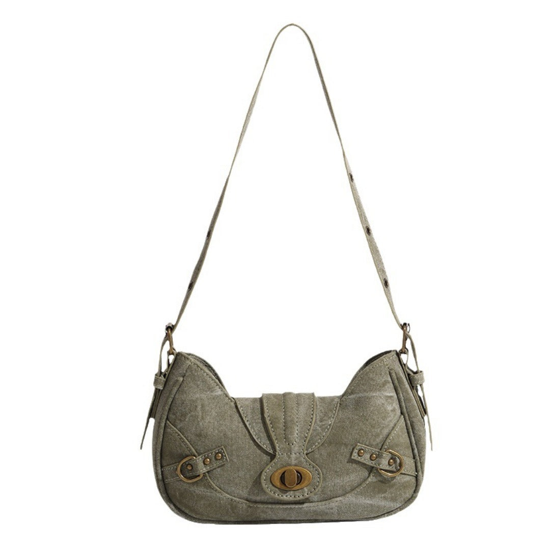 Bolso de hombro vintage verde militar con detalle de empalme – Bolso pequeño y elegante, bolso versátil estilo Spice Girl para primavera y bolso hobo