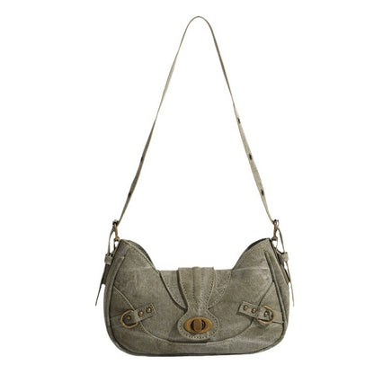 Bolso de hombro vintage verde militar con detalle de empalme – Bolso pequeño y elegante, bolso versátil estilo Spice Girl para primavera y bolso hobo