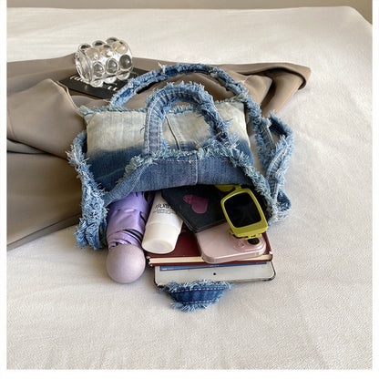 Bolso vaquero lavado, bolso tote de diseño, bolso de hombro informal para mujer, bolso hobo de lona 