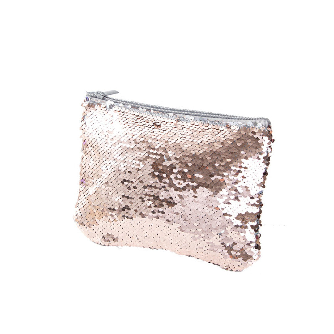 Mermaid sequined pencil case, two-color stationery storage bag, portable cosmetics change purse, small purse