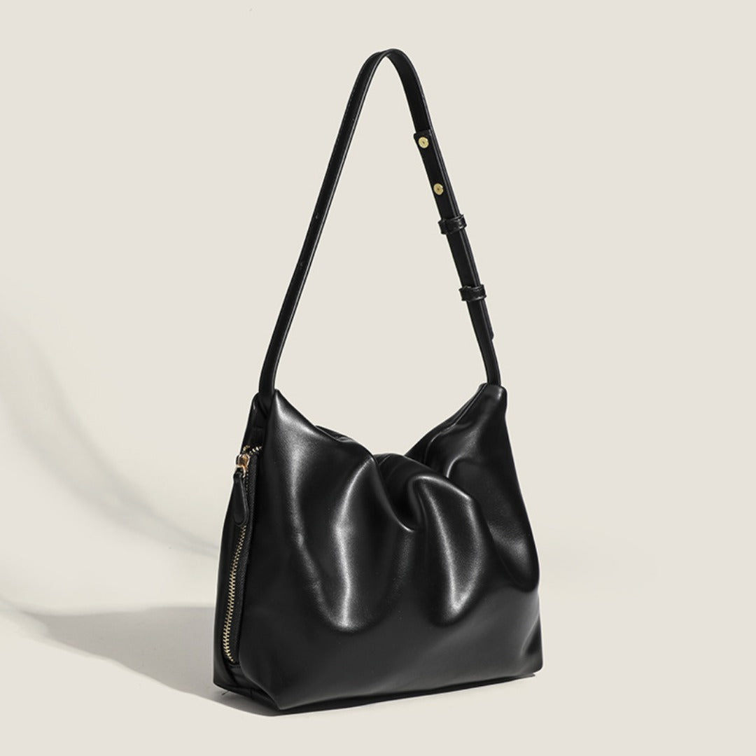 Bolso de hombro sencillo de piel suave con pliegues, diseño para mujer, bolso de hombro con cremallera lateral de color liso, bolso hobo para mujer 